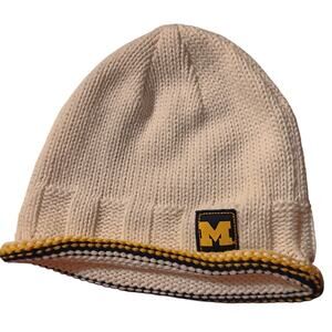 University of Michigan Wolverines Knit Beanie Cream Colored w Striped Rim OSFM